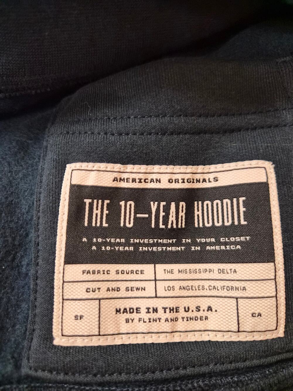 Flint and Tinder 10-year Hoodie Men's XXL Blue Full Zip Made in the USA (1362)